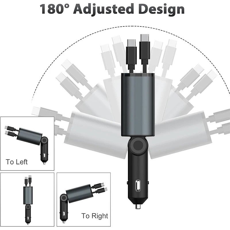 Bluejw New Arrival 66W High-Speed Car Charger Adapter with Retractable Cables - Convenient Design Automobile Charger for Fast Charging - Image 3